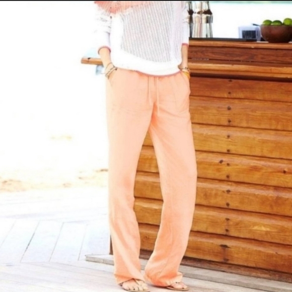 Victoria's Secret Pants - Victoria's Secret Boho light peach pull on drawstring Flax Linen size 6 Regular
